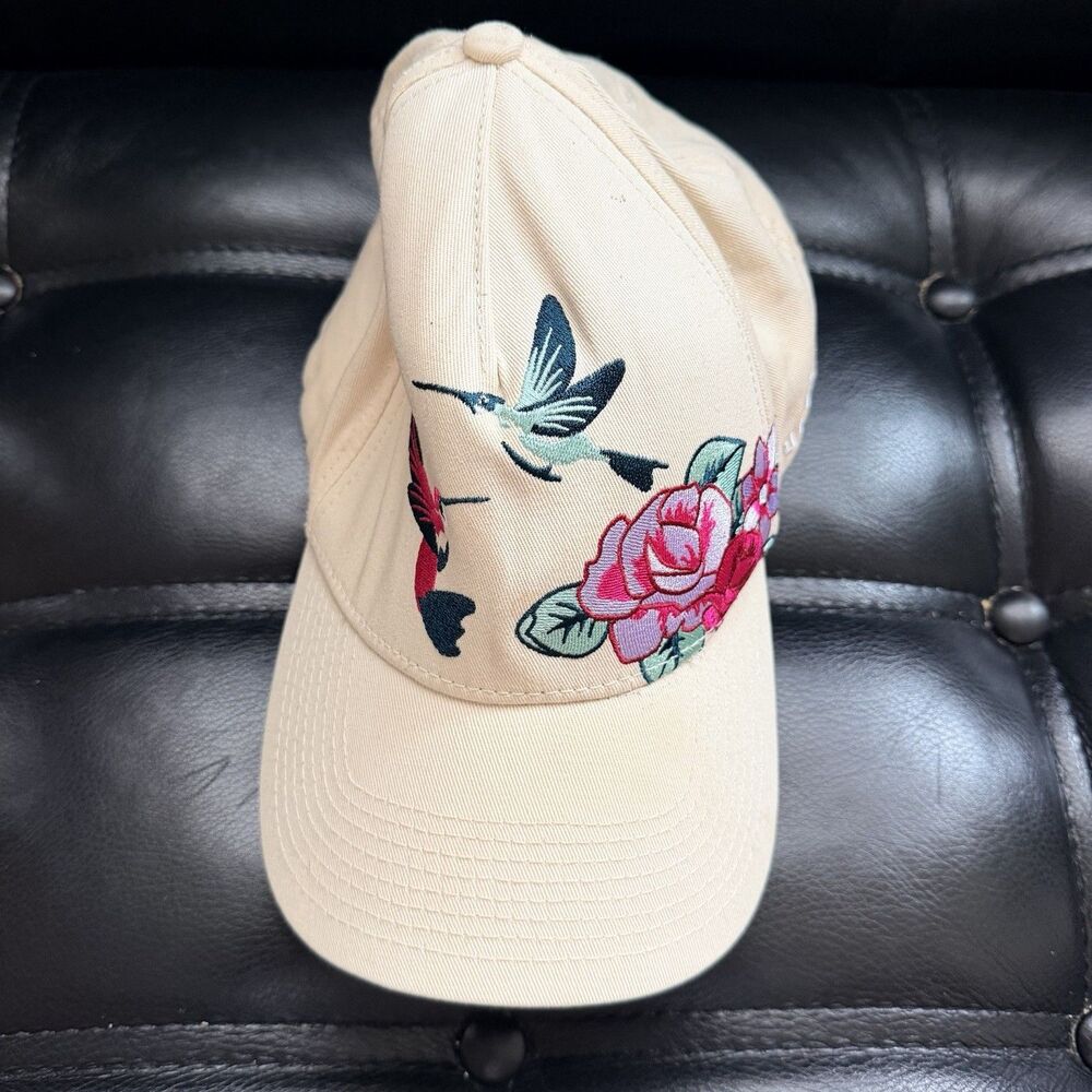 YoungLA Floral Hummingbird Embroidered Baseball Cap Beige Adjustable Cotton Hat - Picture 4 of 15